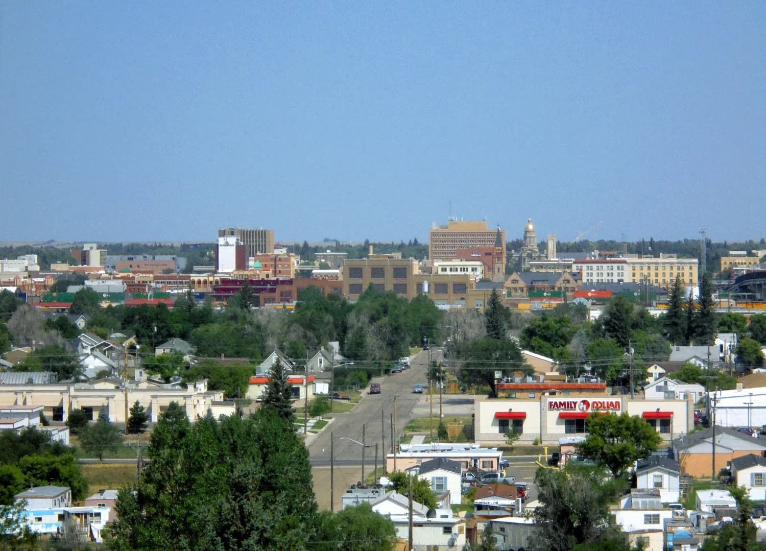 Cheyenne, Wyoming skyline with the capitol and trees