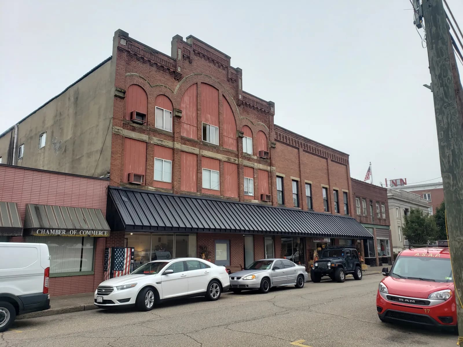 Brick storefront buildings on Main Street in Point Pleasant, West Virginia